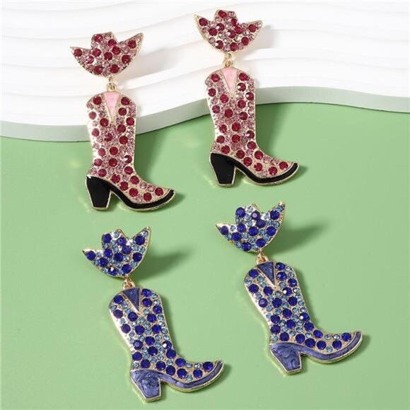 Rhinestone Cowboy Boot Dangle Earrings - Picture 1 of 15